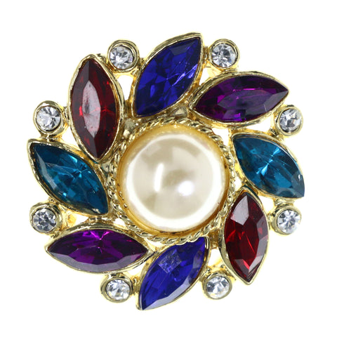 Colorful & Gold-Tone Colored Metal Brooch-Pin With Crystal Accents #LQP1449