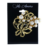 Flower Brooch-Pin With Bead Accents Gold-Tone & White Colored #LQP1452