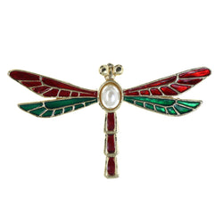 Dragonfly Brooch-Pin With Bead Accents Green & Red Colored #LQP1454