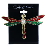 Dragonfly Brooch-Pin With Bead Accents Green & Red Colored #LQP1454