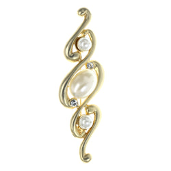 Gold-Tone & White Colored Metal Brooch-Pin With Bead Accents #LQP1456