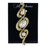 Gold-Tone & White Colored Metal Brooch-Pin With Bead Accents #LQP1456