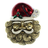 Santa Clause Holly Christmas Brooch-Pin With Crystal Accents Gold-Tone & Multi Colored #LQP1459