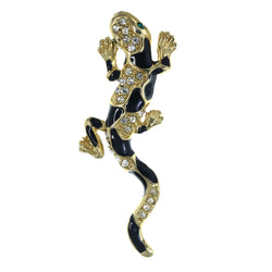 Lizard Brooch-Pin With Crystal Accents Gold-Tone & Black Colored #LQP1460