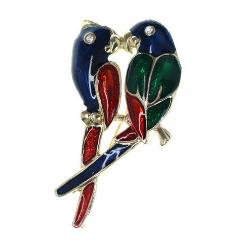 Parrot Bird Brooch-Pin Colorful & Gold-Tone Colored #LQP1462