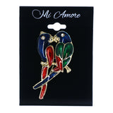 Parrot Bird Brooch-Pin Colorful & Gold-Tone Colored #LQP1462
