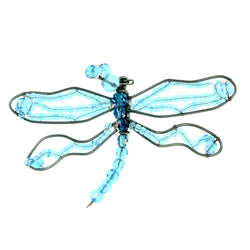 Dragonfly Brooch-Pin With Bead Accents Blue & Silver-Tone Colored #LQP1468