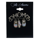 Mom  Heart Baby Shoes Brooch-Pin With Drop Accents Silver-Tone & Multi Colored #LQP1470