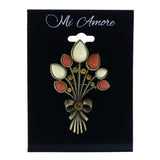 Bouquet Bow Brooch-Pin With Bead Accents Colorful & Gold-Tone Colored #LQP1476