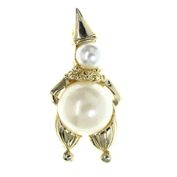 Clown Brooch-Pin With Bead Accents Gold-Tone & White Colored #LQP1478