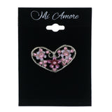 Flower Heart Brooch-Pin With Crystal Accents Silver-Tone & Pink Colored #LQP1480