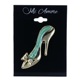 High Heel Shoe Bow Brooch-Pin With Crystal Accents Gold-Tone & Green Colored #LQP1485