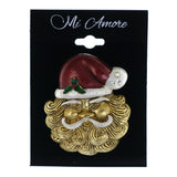 Santa Clause Holly Christmas Brooch-Pin With Crystal Accents Gold-Tone & Multi Colored #LQP1489