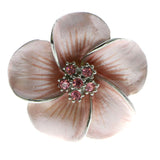 Flower Brooch Pin With Crystal Accents Silver-Tone & Pink Colored #LQP148