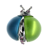Frosted Bug Brooch-Pin With Bead Accents Blue & Green Colored #LQP1491