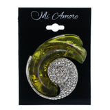 Shell Brooch-Pin With Crystal Accents Green & Silver-Tone Colored #LQP1495