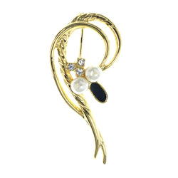 Gold-Tone & White Colored Metal Brooch-Pin With Bead Accents #LQP1496