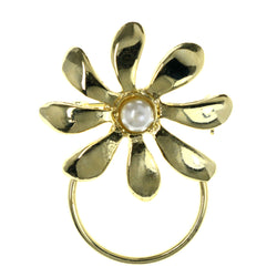 Gold-Tone & White Colored Metal Brooch-Pin With Bead Accents #LQP1497