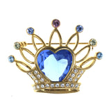 Crown Heart Brooch-Pin With Crystal Accents Gold-Tone & Multi Colored #LQP1498