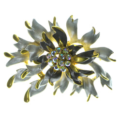 Flower Brooch Pin With Crystal Accents Gold-Tone & Silver Colored #LQP14