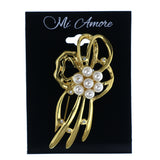 Flower Brooch-Pin With Bead Accents Gold-Tone & White Colored #LQP1500