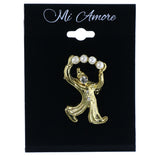 Clown Juggling Brooch-Pin With Bead Accents Gold-Tone & White Colored #LQP1504