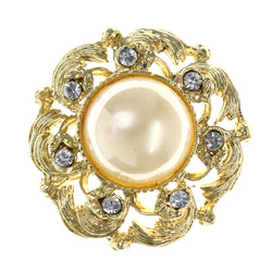 Gold-Tone & White Colored Metal Brooch-Pin With Bead Accents #LQP1505