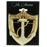 Anchors Brooch Pin Gold-Tone & White Colored #LQP152