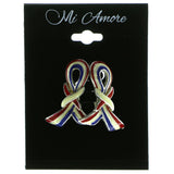 Set of Two Patriotic Ribbon Brooch Pin Silver-Tone & Multi Colored #LQP156