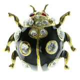 Beetle Brooch Pin With Crystal Accents Gold-Tone & Black Colored #LQP157