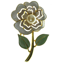 Flower Brooch Pin With Bead Accents Gold-Tone & White Colored #LQP15
