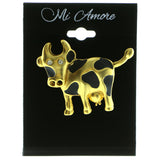 Cow Brooch Pin With Crystal Accents Gold-Tone & Black Colored #LQP160