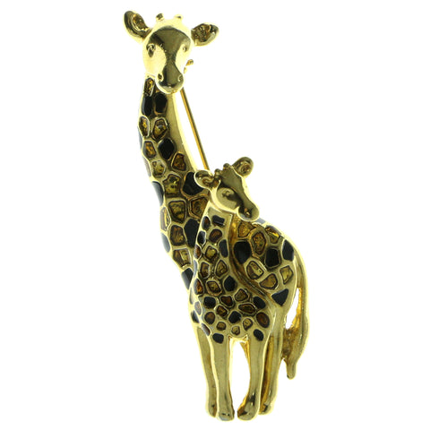 Giraffe Brooch Pin With Crystal Accents Gold-Tone & Yellow Colored #LQP161