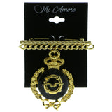Gold-Tone & Black Colored Metal Brooch Pin With Drop Accents #LQP162