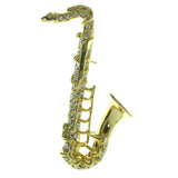 Saxophone Brooch Pin With Crystal Accents Gold-Tone & Clear Colored #LQP169
