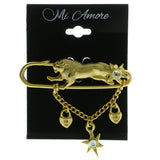 Safety Pin Lion Brooch Pin  With Drop Accents Gold-Tone Color #LQP172