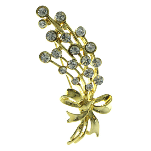 Bouquet Brooch Pin With Crystal Accents Gold-Tone & Clear Colored #LQP174