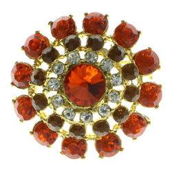 Gold-Tone & Red Colored Metal Brooch Pin With Crystal Accents #LQP177