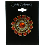 Gold-Tone & Red Colored Metal Brooch Pin With Crystal Accents #LQP177