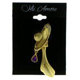 Woman's Profile Brooch Pin With Crystal Accents Gold-Tone & Purple Colored #LQP178