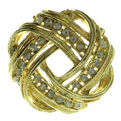 Round Interwoven Design  Brooch Pin With Crystal Accents  Gold-Tone Color #LQP181