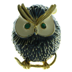 Owl Brooch Pin With Crystal Accents Gold-Tone & Blue Colored #LQP186