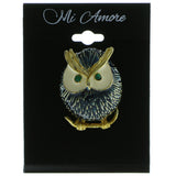 Owl Brooch Pin With Crystal Accents Gold-Tone & Blue Colored #LQP186