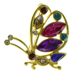 Butterfly Brooch Pin With Crystal Accents Gold-Tone & Multi Colored #LQP188