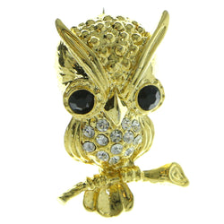 Owl Brooch Pin With Crystal Accents  Gold-Tone Color #LQP189