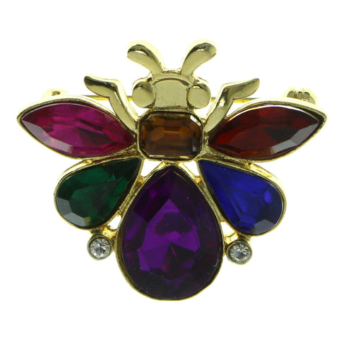 Insect Brooch Pin With Stone Accents Gold-Tone & Multi Colored #LQP190