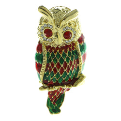 Owl Brooch Pin With Crystal Accents Gold-Tone & Multi Colored #LQP192
