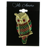 Owl Brooch Pin With Crystal Accents Gold-Tone & Multi Colored #LQP192