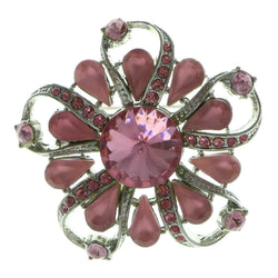 Flower  Brooch Pin With Crystal Accents Silver-Tone & Pink Colored #LQP194