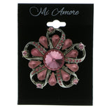 Flower  Brooch Pin With Crystal Accents Silver-Tone & Pink Colored #LQP194